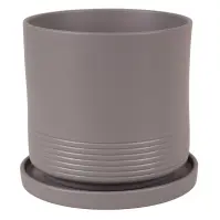 Kvetináč Cylinder Rille 15 cm sivý matná + podmiska