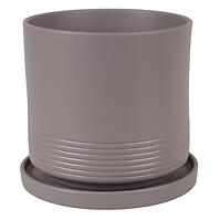 Kvetináč Cylinder Rille 15 cm sivý matná + podmiska