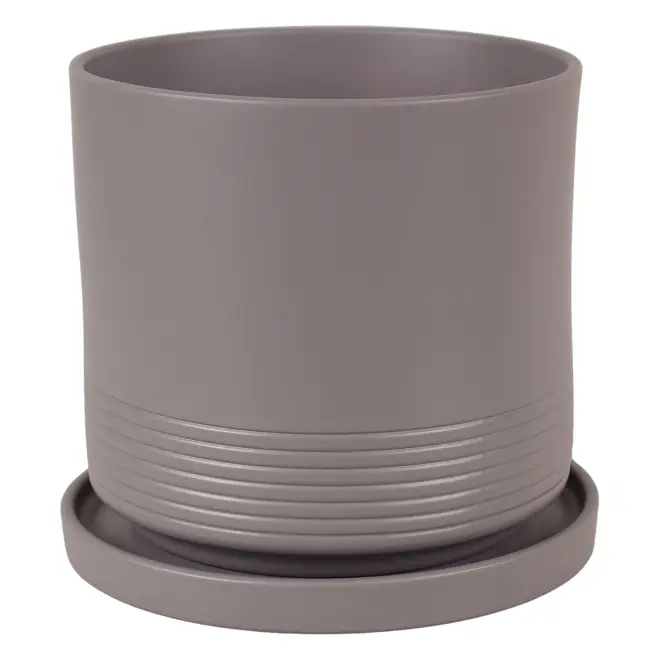 Kvetináč Cylinder Rille 15 cm sivý matná + podmiska