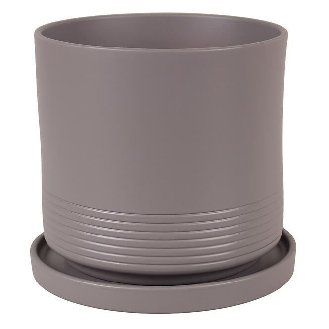 Kvetináč Cylinder Rille 15 cm sivý matná + podmiska
