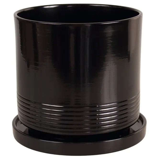 Kvetináč Cylinder Rille 17 cm čierna + podmiska