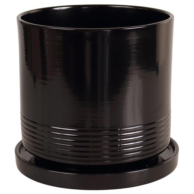 Kvetináč Cylinder Rille 17 cm čierna + podmiska