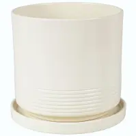 Kvetináč Cylinder Rille 17 cm krémová + podmiska