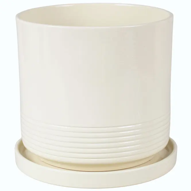 Kvetináč Cylinder Rille 17 cm krémová + podmiska