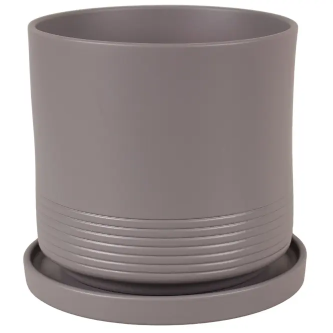 Kvetináč Cylinder Rille 17 cm bazaltová matná + podmiska
