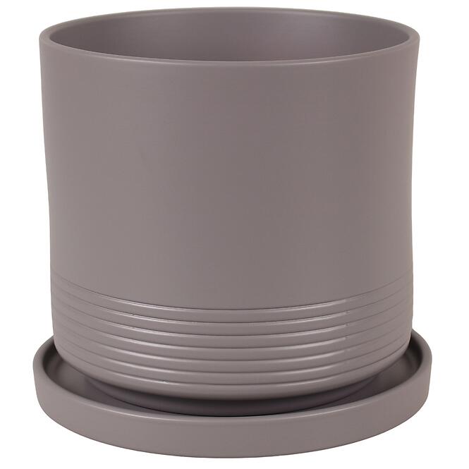 Kvetináč Cylinder Rille 17 cm bazaltová matná + podmiska