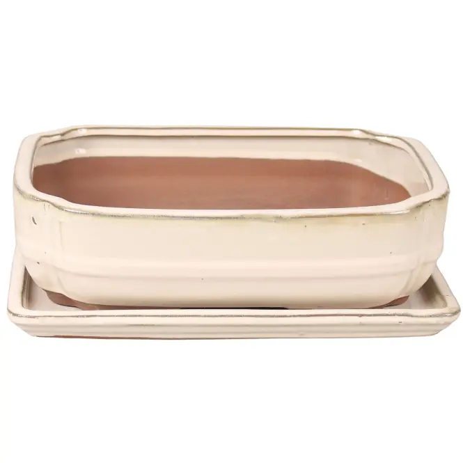 Kvetináč sklenená bonsai s podstavcom G144-10S WHZY krémová 27,3x21