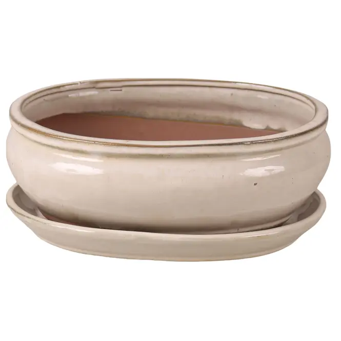 Kvetináč sklenená bonsai s podstavcom O59-10S WHZY krémová 25,5x20,8