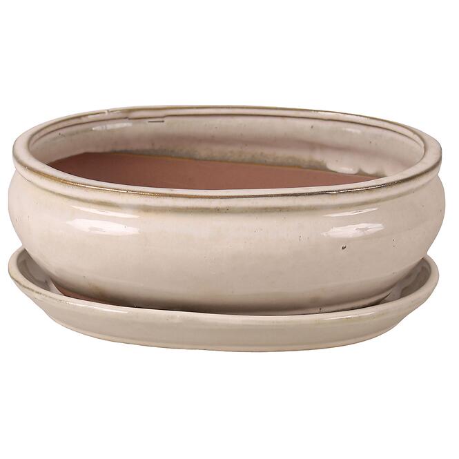 Kvetináč sklenená bonsai s podstavcom O59-10S WHZY krémová 25,5x20,8