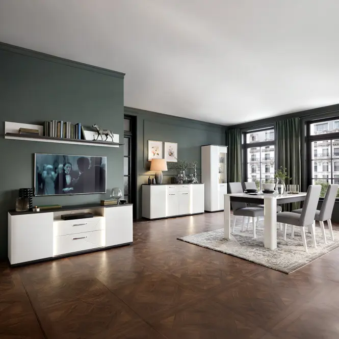 Vitrína Venezia VENV01L 2D alpská biela/dub vicenza čierna/mdf biela l