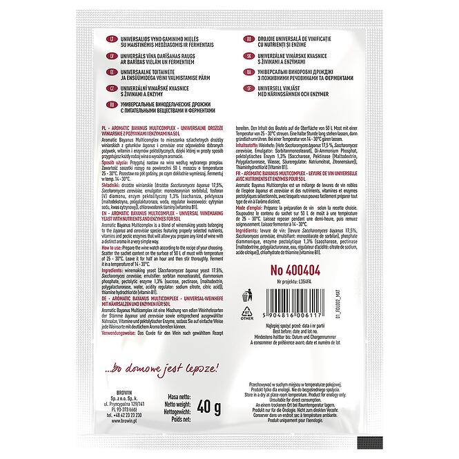 Aromatická štartovacia súprava na víno aromatic Bayanus Complex 40 g