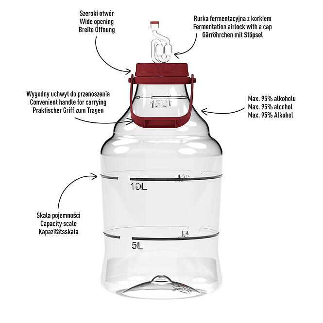 Demižón na víno ľahký, nerozbitný, s úchytom 15 l,5