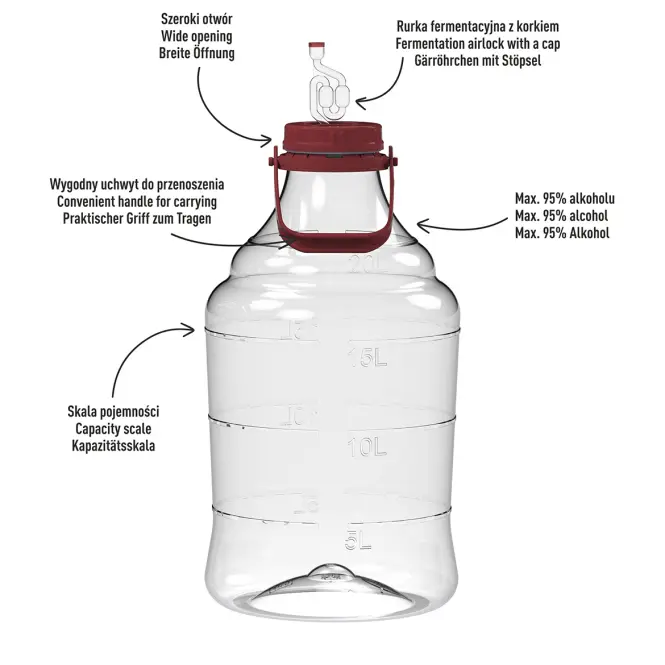 Demižón na víno ľahký, nerozbitný, s úchytom 20 l,5