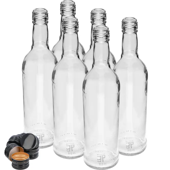 Fľaša 500 ml úzka na alkohol s čiernym uzáverom na závit 6 ks