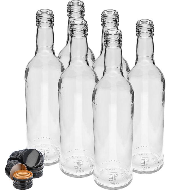 Fľaša 500 ml úzka na alkohol s čiernym uzáverom na závit 6 ks
