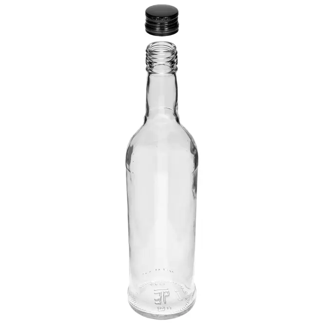 Fľaša 500 ml úzka na alkohol s čiernym uzáverom na závit 6 ks