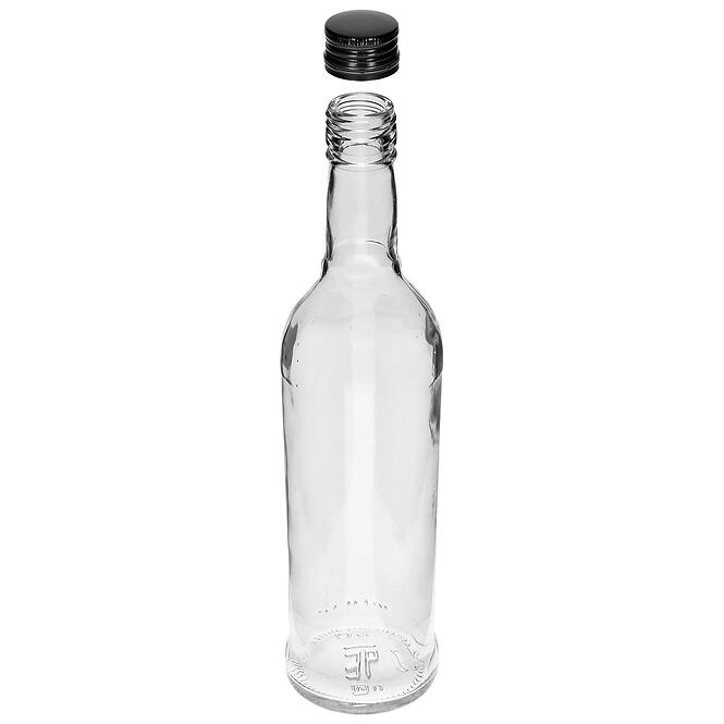 Fľaša 500 ml úzka na alkohol s čiernym uzáverom na závit 6 ks