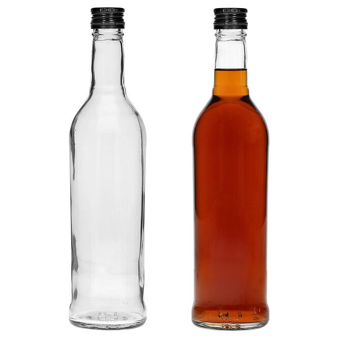 Fľaša 500 ml úzka na alkohol s čiernym uzáverom na závit 6 ks