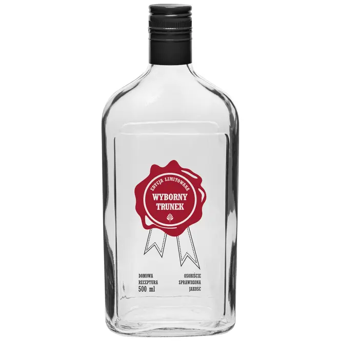 Fľaša 500 ml s uzáverom na závit, potlač wybornytrunek 2-fareb.