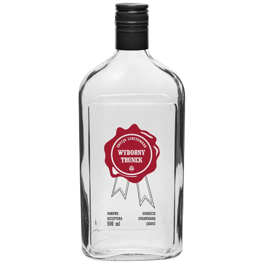 Fľaša 500 ml s uzáverom na závit, potlač wybornytrunek 2-fareb.