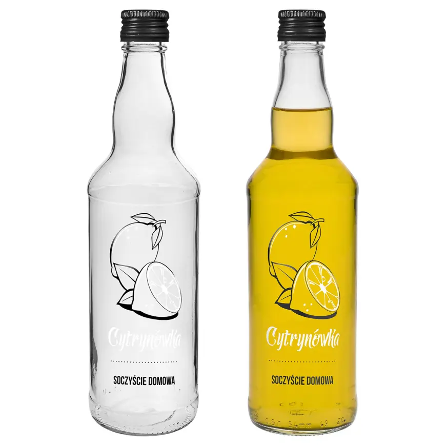 Fľaša 500 ml s uzáverom na závit, potlač Cytrynówka