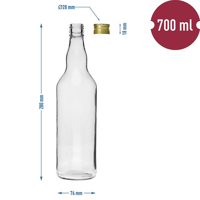Fľaša 700 ml na alkohol s uzáverom na závit - 4 ks