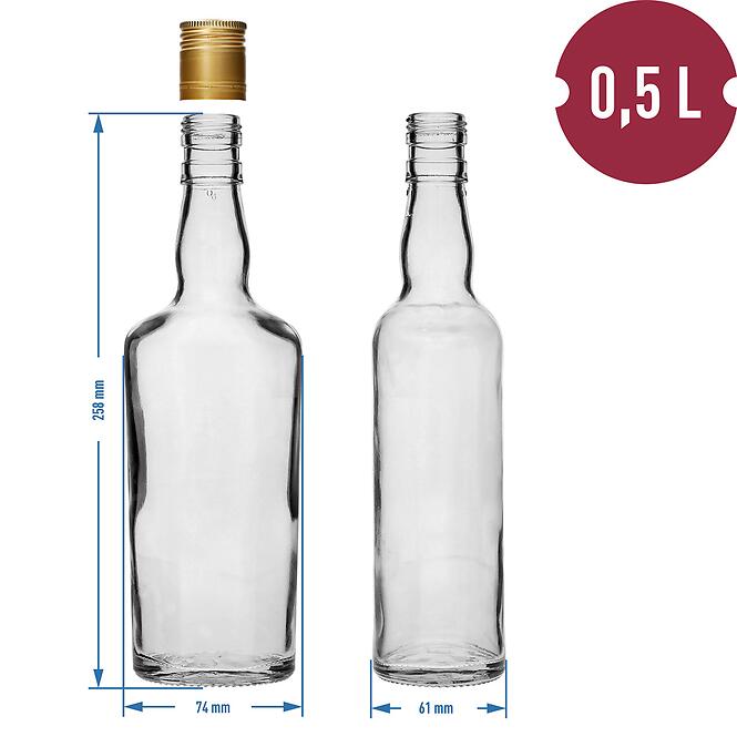 Fľaša na whisky 500 ml s uzáverom na závit