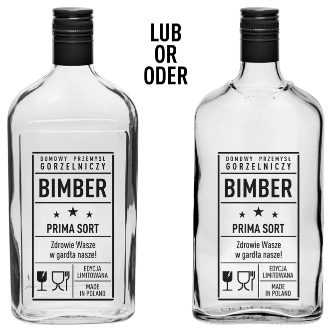 Fľaša ploskačka 500 ml s uzáverom na závit, potlač Bimber PRL,4