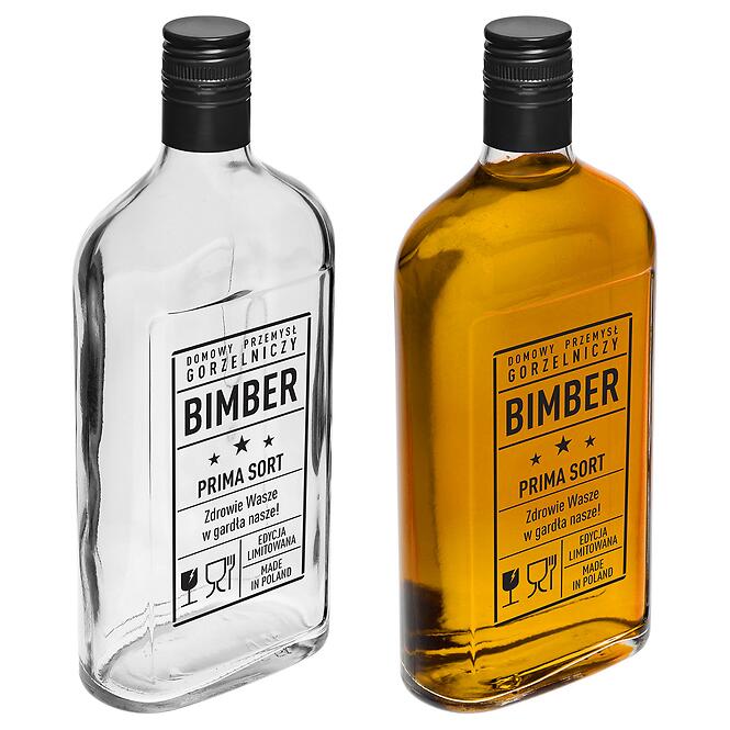 Fľaša ploskačka 500 ml s uzáverom na závit, potlač Bimber PRL