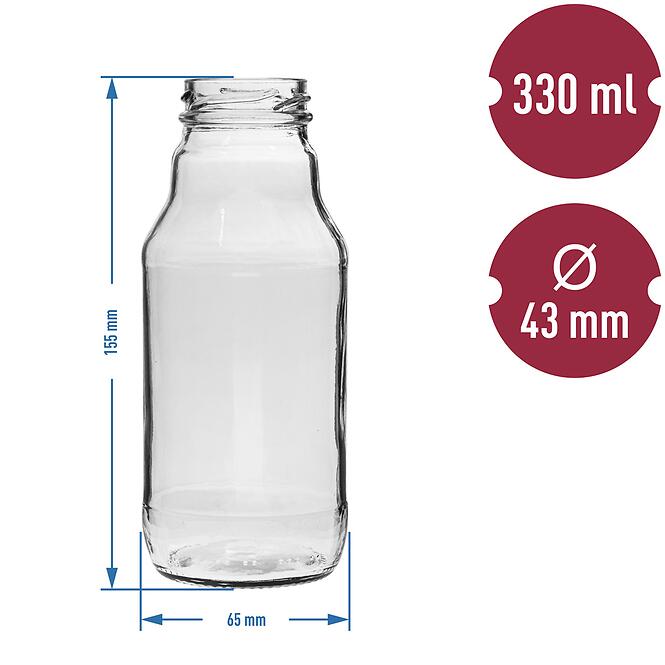 Fľaša na šťavu 330 ml s uzáverom na závit fi43 - 6 ks