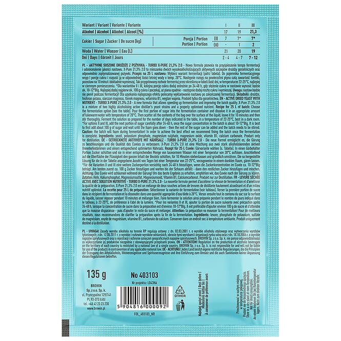 Kvasnice  turbo x-pure 21,3% 48h – 135 g