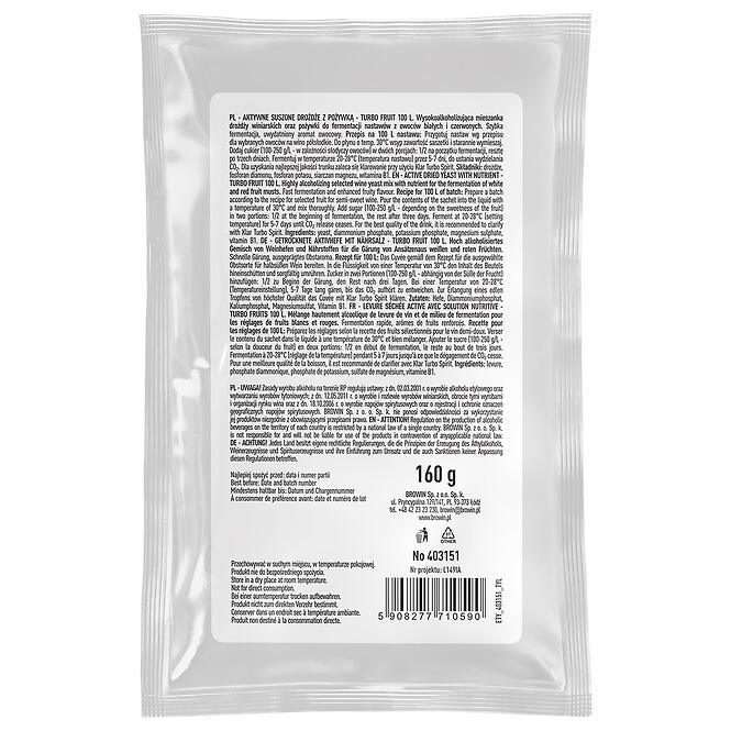 Liehovarnícke kvasnice turbofruit 5-7dní 100 l - 160 g