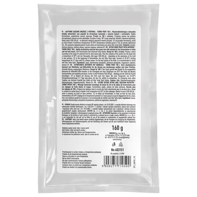 Liehovarnícke kvasnice turbofruit 5-7dní 100 l - 160 g,2