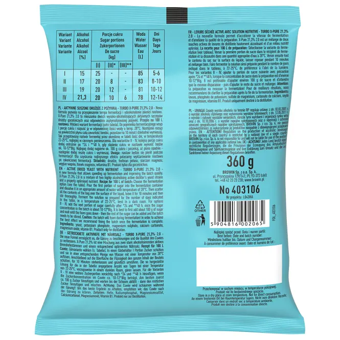Kvasnice turbo x-pure 21,3% 360 g 100 l,2