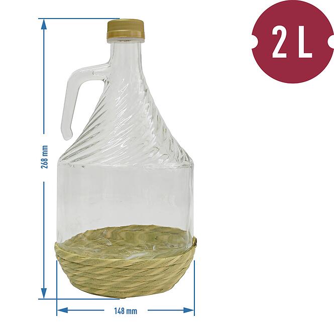 Demižón dama 2l s výpletom s uzáverom na závit