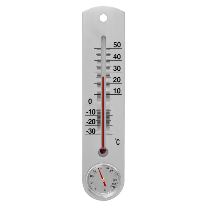 Univerzálny teplomer. S vlhkomerom, strieborný (-30/50 °C) 25 cm