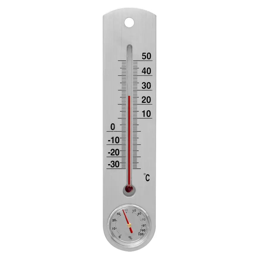 Univerzálny teplomer. S vlhkomerom, strieborný (-30/50 °C) 25 cm
