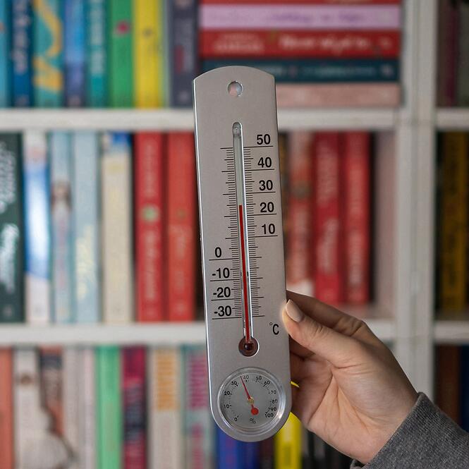 Univerzálny teplomer. S vlhkomerom, strieborný (-30/50 °C) 25 cm
