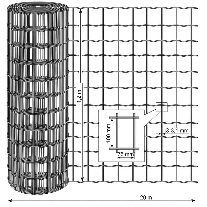 Zváraná sieťovina 1,2x20 m 100x75 zelená GME1220G
