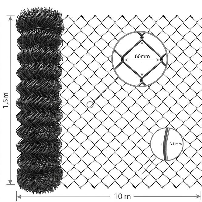Pletivo pozink 1,5x10 m 3,1 mm 60 mm antracit GMC1510G