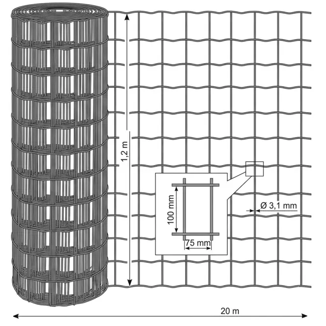 Zváraná sieťovina 1,2x20 m 100x75 antracit GME1220A