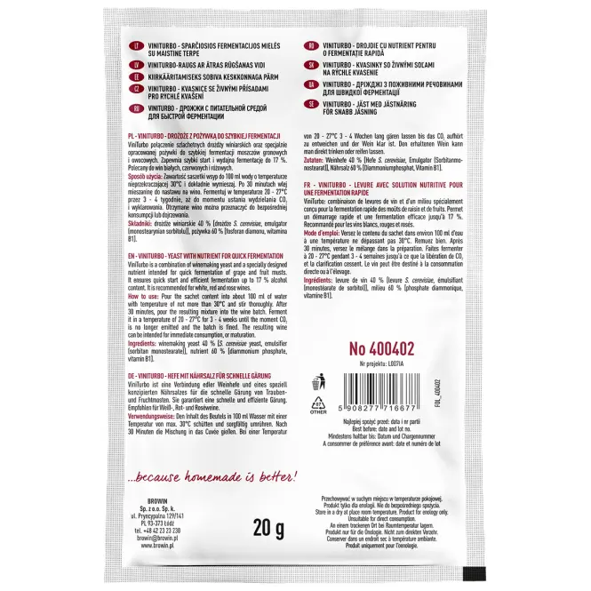 Viniturbo - kvasnice na rýchlu fermentáciu - 20 g