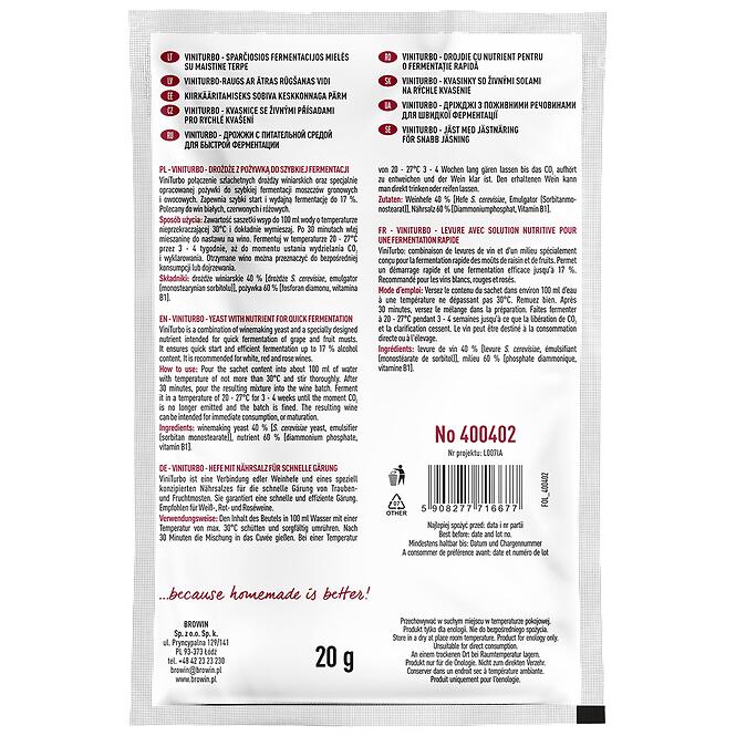 Viniturbo - kvasnice na rýchlu fermentáciu - 20 g