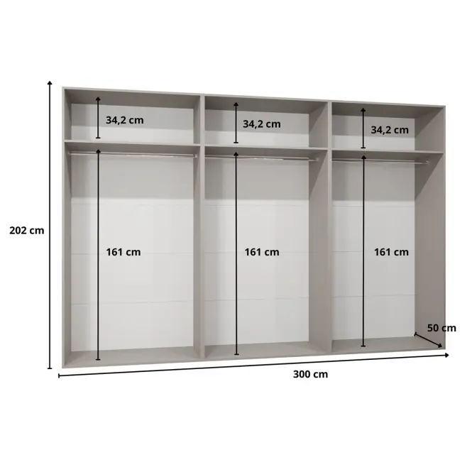 Skriňa Sandi 1-300 (3x100) čierna/kašmír