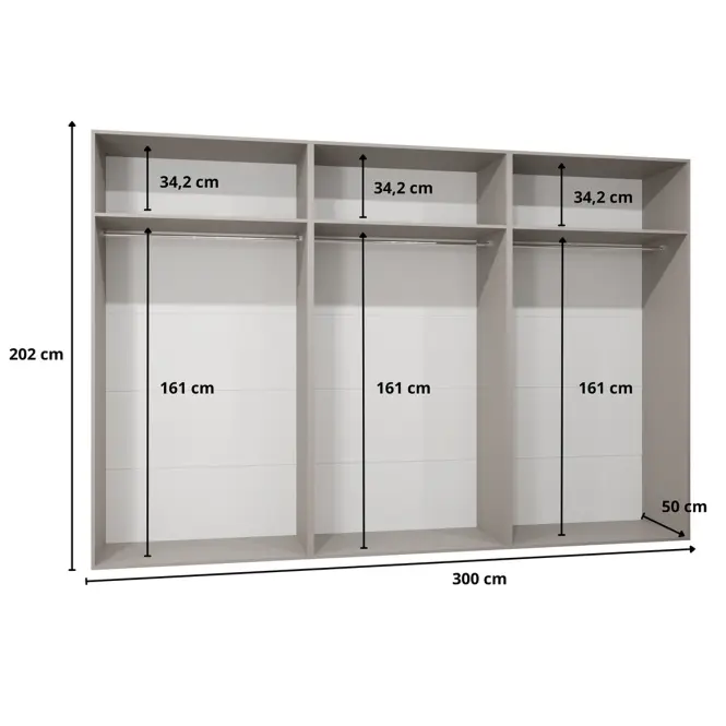 Skriňa Sandi 2-300 (3x100) biela/kašmír