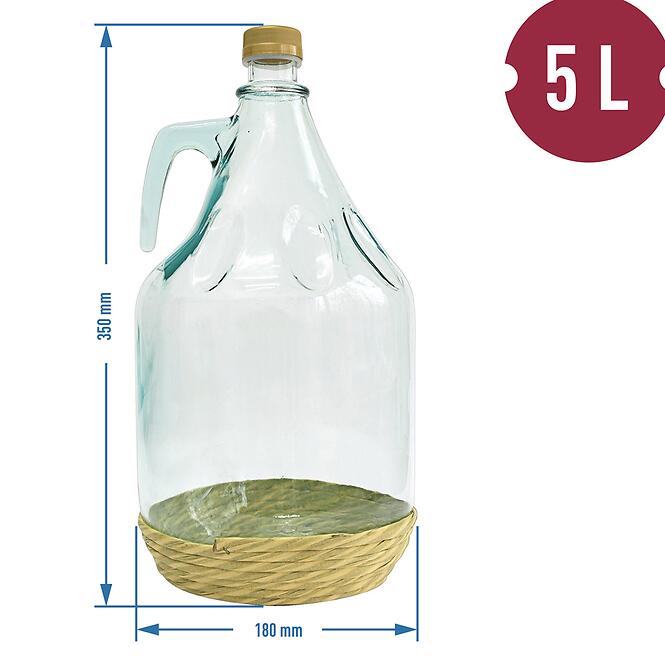 Demižón dama 5 l s výpletom s uzáverom na závit