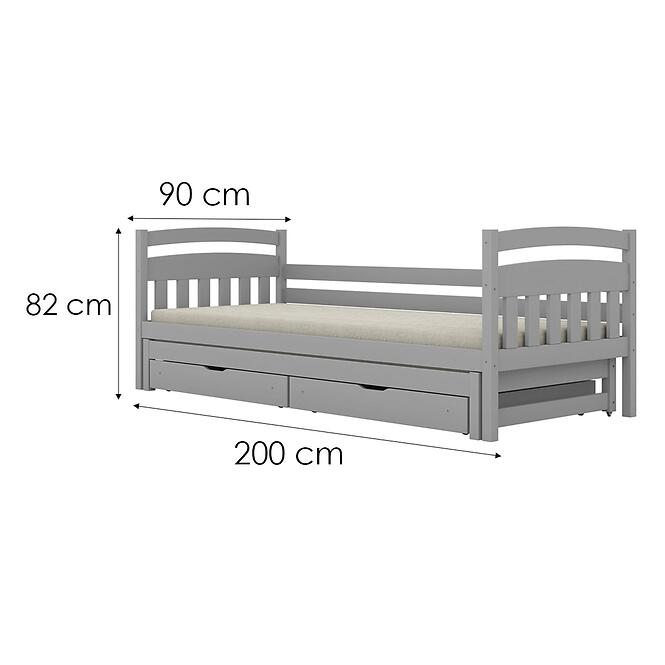 Posteľ Tosia s prístelkou + zásuvky 90x200 sivá,3