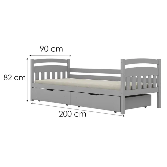 Posteľ Tosia veľké zásuvky 90x200 sivá