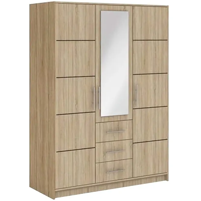 Skriňa Bali D3 147 cm so zrkadlom – sonoma, trojdverová, zásuvky