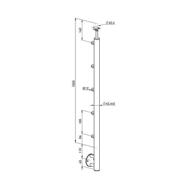Stĺpik 1133mm 5xfi12 bočné uchytenie balkón 42,4mm,6